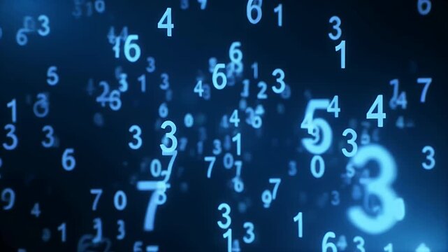 Abstract digital background with glowing blue numbers.