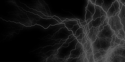 Lightning Effect Overlay, Isolated Electric Thunderstorm Bolt Strikes on Dark Night Sky Background, Gray lightning bolts radiate inward, forming a dynamic abstract design on black, thunder, 