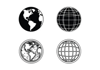 Diverse set of earth globe world map vector icons - Vector icon symbol for website - Icon vector - Blue icon vector -  Flat Design Icon