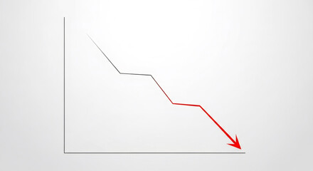 Red arrow showing downward trend on a falling line graph. Financial crisis concept with market crash visualization. Business loss data.