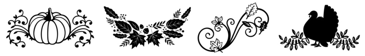 Thanksgiving Day Autumn Harvest Header Ornament Set – Fall Decorative Frame and Border Flourish Centerpieces, Farmhouse Decor Dividers and Ornaments