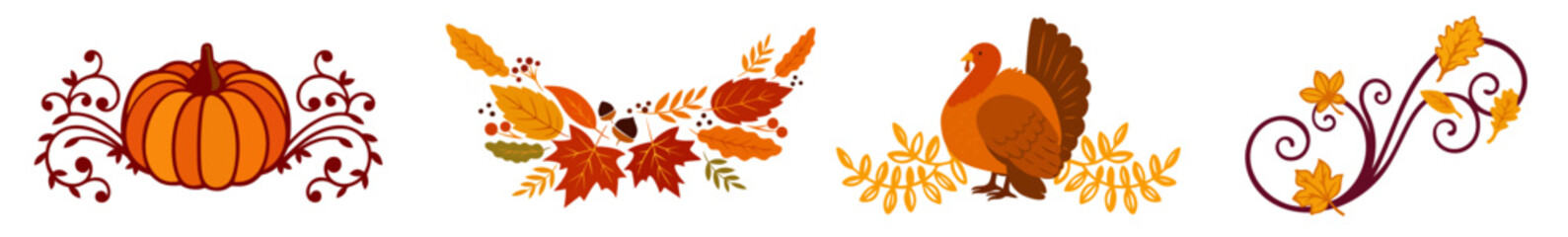 Thanksgiving Autumn Harvest Header Ornament Set – Fall Decorative Frame and Border Flourish Centerpieces and Farmhouse Decor Dividers