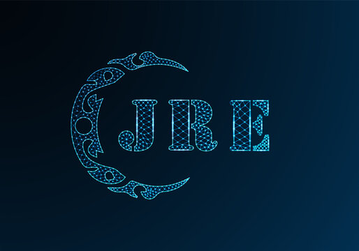 Low poly letter logo JRE design. JRE letter logo low poly vector design on blue color gradient background. JRE logo low poly design