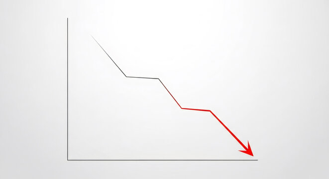 Red arrow showing downward trend on a falling line graph. Financial crisis concept with market crash visualization. Business loss data. - Powered by Adobe