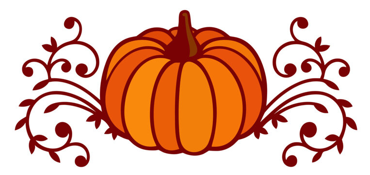 Harvest pumpkin autumn ornament divider with farmhouse swirl flourish, Thanksgiving day fall decorative header frame border