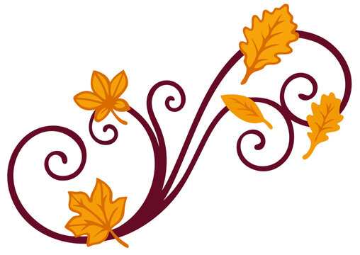 Autumn farmhouse harvest divider ornament with fall leaves flourish, decorative Thanksgiving day header border centerpiece