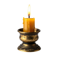 Candlelight's warm glow: a solitary candle flickers gently, its warm light illuminating an ornate holder, casting an inviting ambiance of peace.