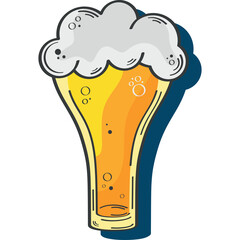 A tall glass of frothy golden beer with bubbles and a dark blue shadow on a transparent background a refreshing alcoholic beverage with a thick foamy head and condensation on the glass