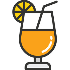 A Tall Glass of Orange Juice With a Slice of Orange and a Straw on a Transparent Background