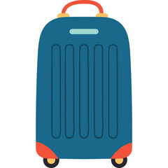 A Tall Teal Rolling Suitcase with Red Accents and a Light Green Stripe on a Transparent Background Displaying Vertical Grooves and Rounded Wheels