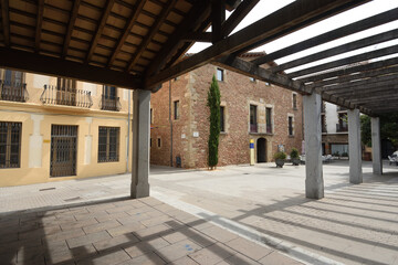 square of Mossen Jacint Verdaguer, Sant Hilari Sacalm, La Selva, Girona province, Catalonia, Spain