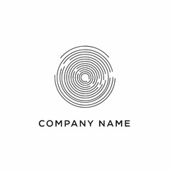 Abstract circular line art logo design with company name.