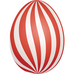 A Red and White Striped Easter Egg Isolated on a Transparent Background Featuring a Classic Egg Shape and Festive Pattern