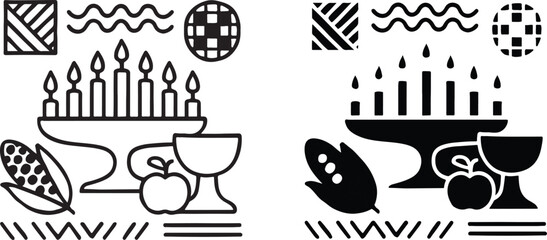 Holiday Celebration Still Life with Candles Fruit and Decorative Patterns