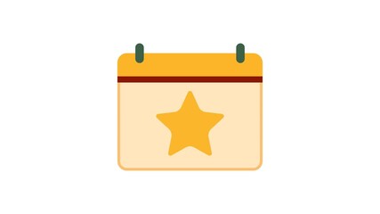 Modern flat design calendar graphic showing warm yellow tones, green attachment clips, and large central star representing special event or highlight