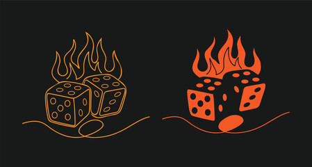 Two pairs of dice with flames concept in yellow and orange