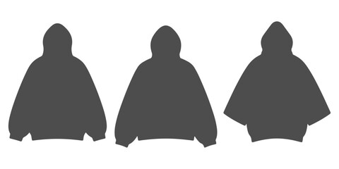CAD Drawings. Set of different hoodie silhouette shown in different variants with front and back views. Vector illustration.
