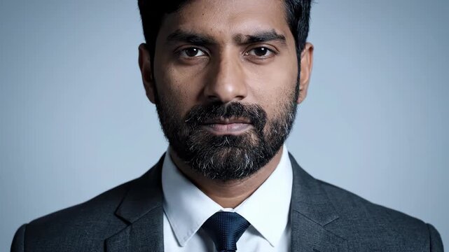 Man in suit with eyes closed, and calm portrait.