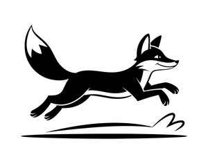 Black fox in motion with white outlines running across a dark background, showcasing its agility and wild nature