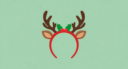 A delightful reindeer headband with antlers, ears, and holly, adding a touch of whimsy to holiday festivities and seasonal cheer