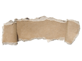 Horizontal segment light brown torn. Edges rough and jagged, with the surrounding material curled slightly inward on left and right sides giving three-dimensional rolled-back appearance