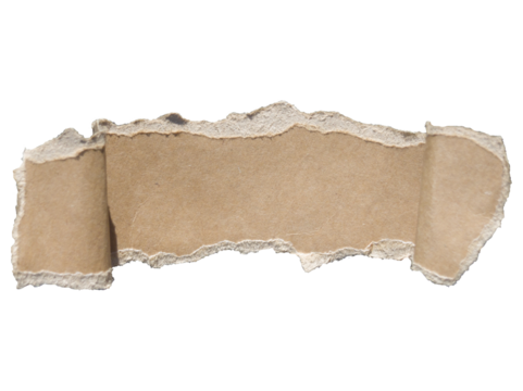 Horizontal segment light brown torn. Edges rough and jagged, with the surrounding material curled slightly inward on left and right sides giving three-dimensional rolled-back appearance