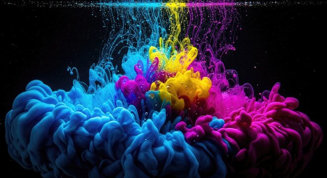 Colorful inks dissolving in water creating abstract cloud formations - Powered by Adobe