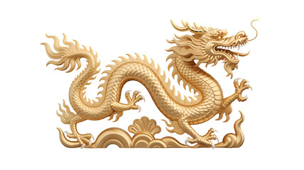 Golden dragon symbol with intricate scales and majestic posture representing power and good fortune