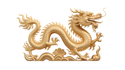 Golden dragon symbol with intricate scales and majestic posture representing power and good fortune