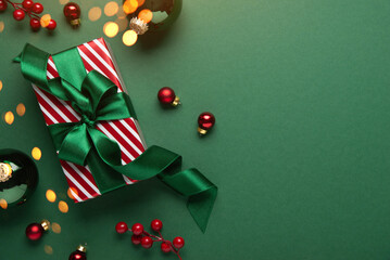 Merry Christmas and Happy Holidays greeting card, frame, banner. New Year. Red Christmas ornaments...