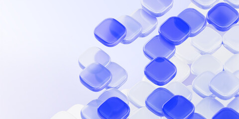 Pastel blue and white tech 3d background with square pattern of glass and plastic plate shapes render. Abstract geometric cube block pattern. Futuristic digital technology banner. 3D illustration