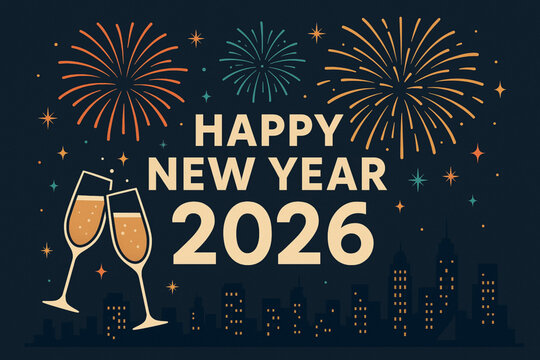 Colorful new year fireworks display illuminating a dark night sky