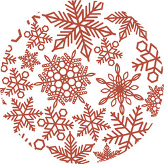 Circular Pattern of Red Snowflakes on a Transparent Background Celebrating Winter Holidays and Festive Season