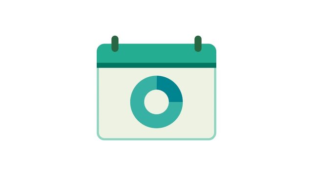 Modern animation calendar illustration with bold teal top section and smooth pie-chart symbol representing scheduled tasks or organized planning