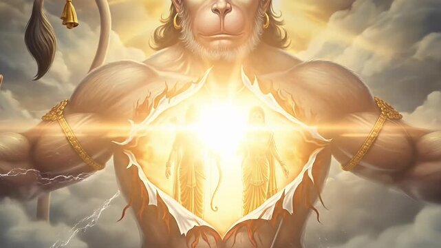 Powerful Depiction of Hanuman Revealing Rama and Sita in his Heart for Ram Navami Celebration