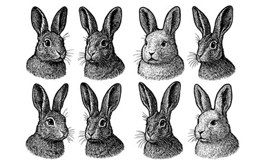 Obraz premium Vintage engravings of rabbits: detailed retro animal sketch art collection