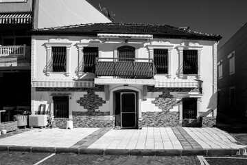 an old house shot in black and white