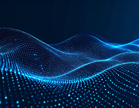 Abstract blue wave pattern with glowing dots