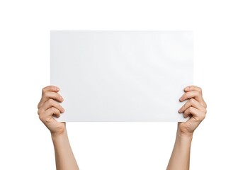 Hands Holding Blank White Sign for Message or Advertisement with Isolated Background Providing Space for Text or Design