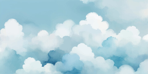 Blue sky with bright, fluffy white clouds in a sunny nature atmosphere