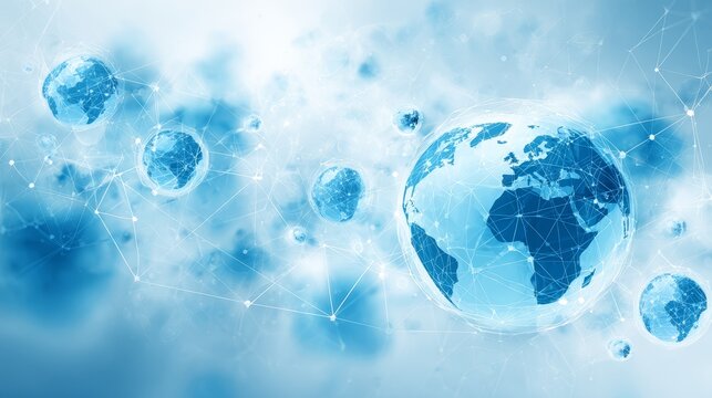 Digital globe showing a drop of water on a blue earth illustration, representing global communication and water concepts