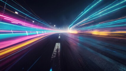Obraz premium Abstract night road scene with vibrant streaks of light from passing vehicles