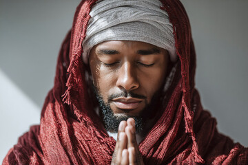 Meditating man wearing a turban in a serene indoor setting Generative AI