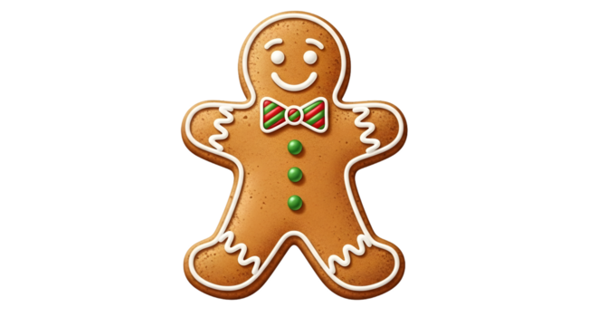 Gingerbread man cookie with icing isolated on transparent background for christmas - Powered by Adobe