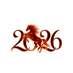 
2026 lettering with a fiery horse texture