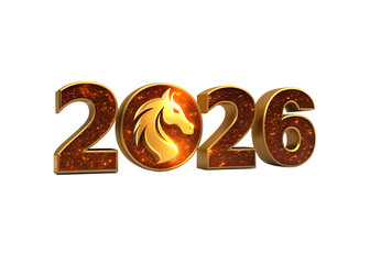 
2026 inscription with a 3D golden texture of a fiery horse