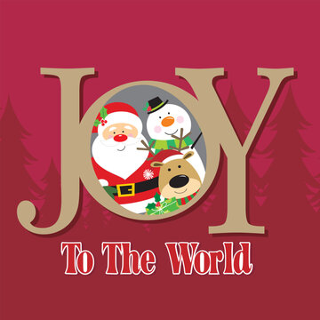 Christma scard with santa  snowman  reindeer and joy