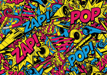 Vibrant Pop Art Explosion: Comic Book Style Background with 'ZAP!' and 'POP!'