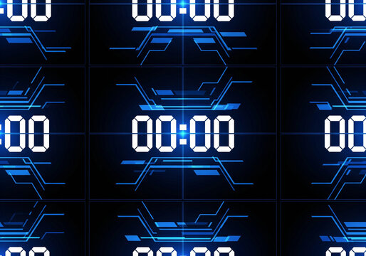 Futuristic Digital Countdown Timer with Sci-Fi Blue Graphics