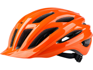 Orange bicycle helmet isolated on transparent background. Ideal for sport safety, cycling, and outdoor activity concepts.